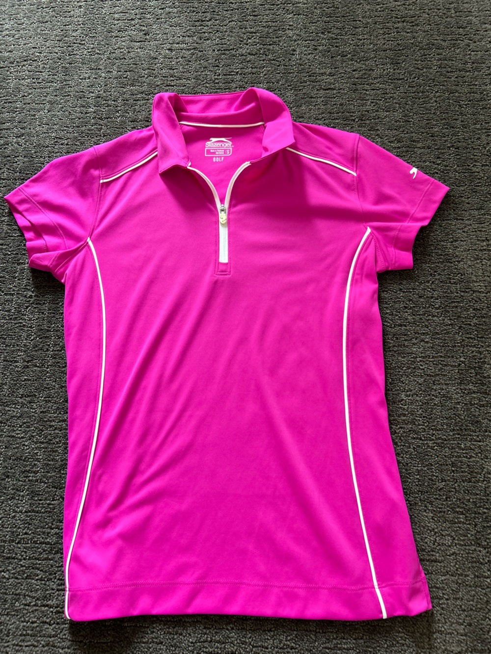 Slazenger Bright Pink Short Sleeve Zip Golf Polo with White Piping